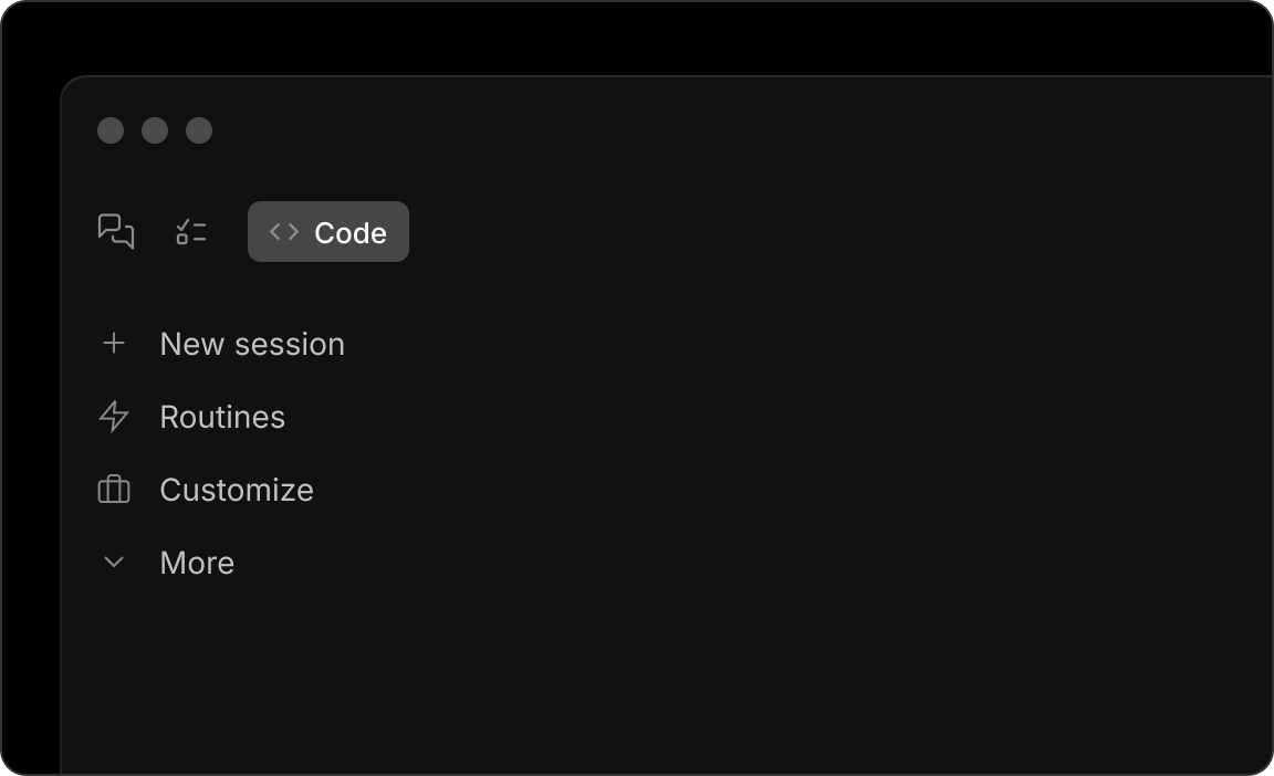 The Claude Code sidebar showing the Code tab highlighted